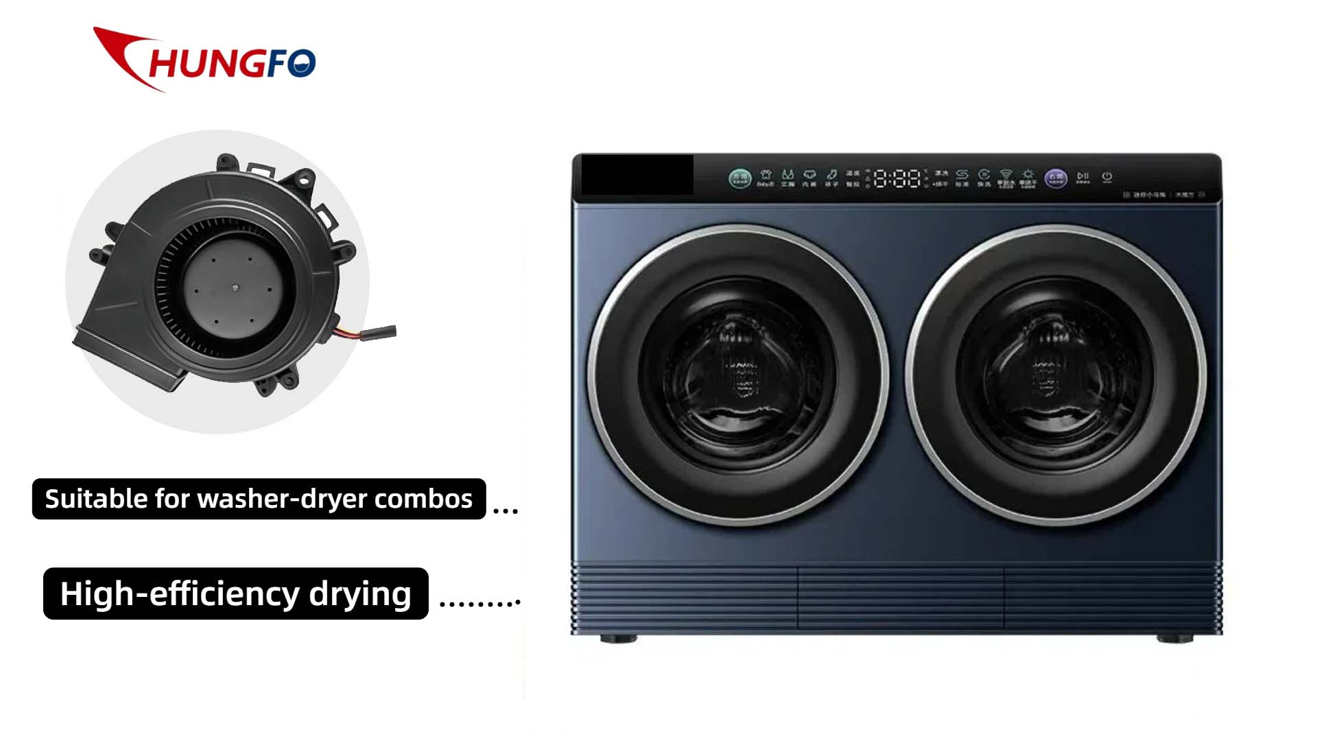 Application Case of Chungfo DC Fan HTC09330S12H in a Premium 2kg Washer-Dryer Combo